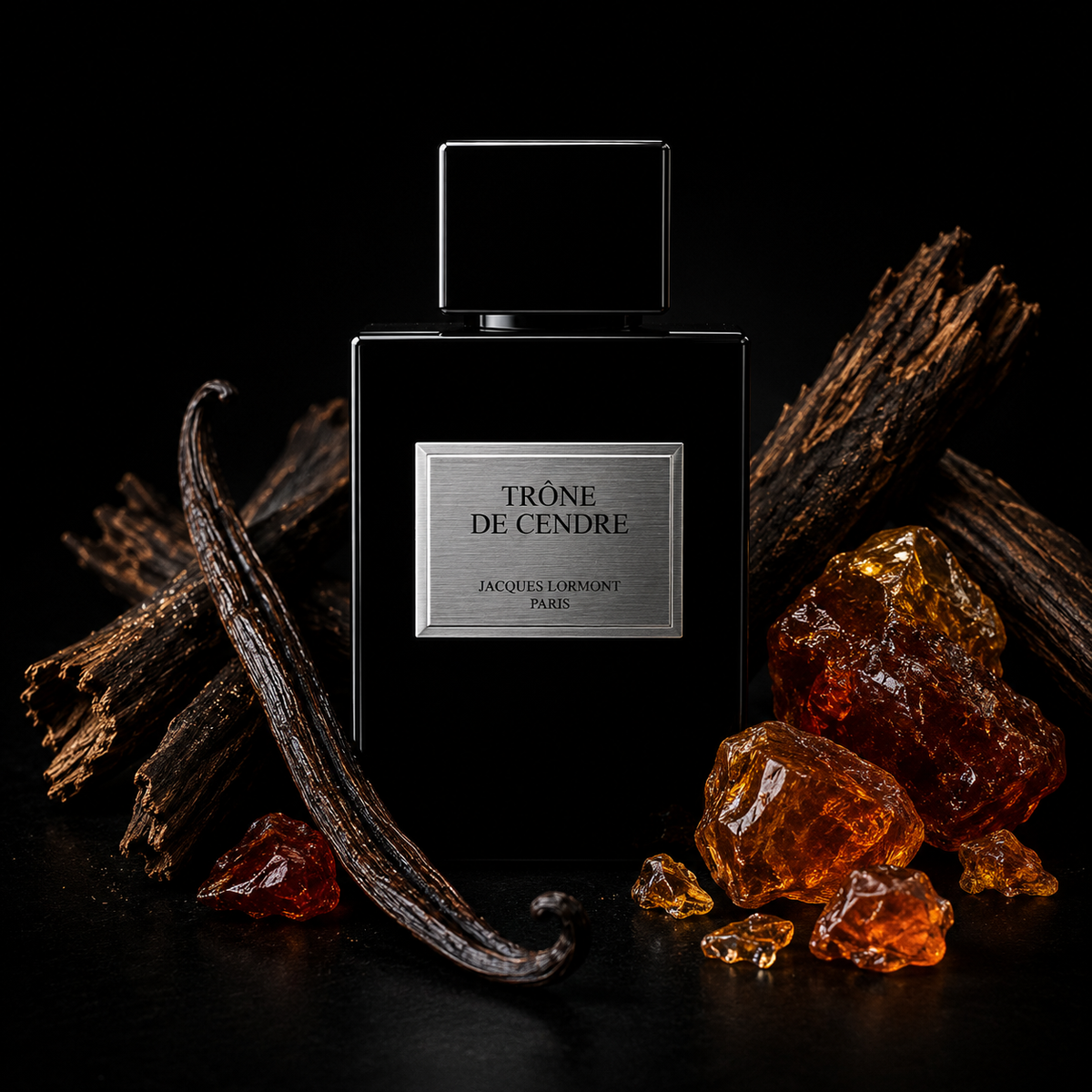 Flacon Trône de Cendre Lormont avec gousse de vanille, ambre et bois de oud