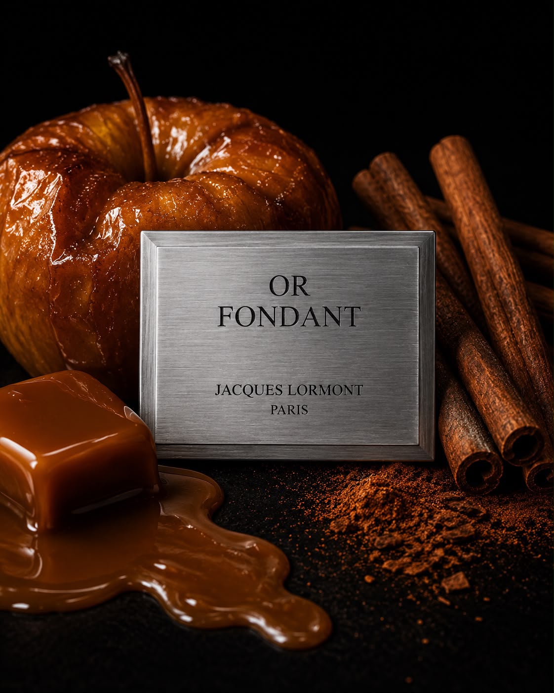 Plaque métallique Or Fondant Lormont -Parfum gourmand avec pomme cuite caramélisée, cannelle et caramel 