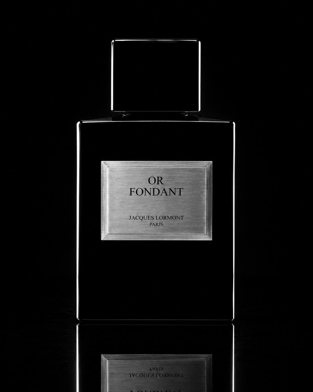 Flacon noir Or Fondant Lormont-Paris avec plaque métallique  argentée 
